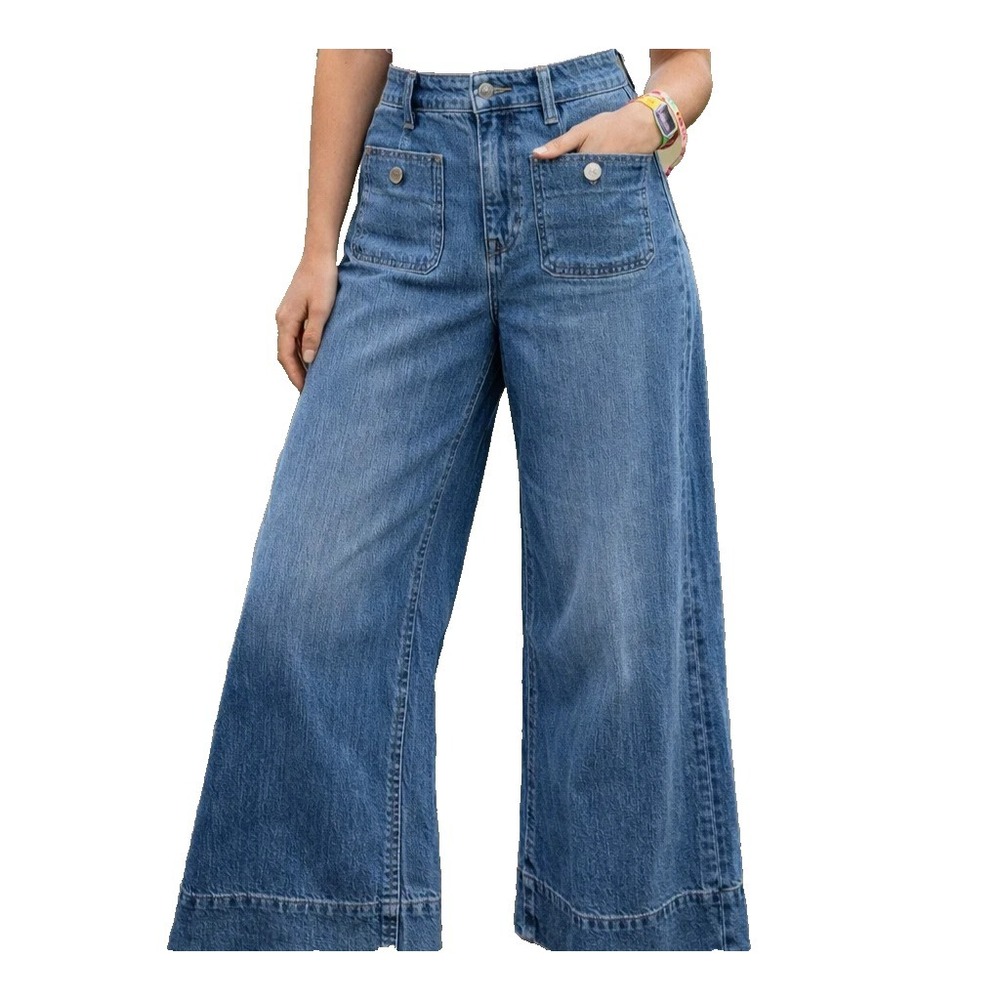 J Crew 96 Denim Trouser Jeans Re-Imagined Wide Leg Flare Blue Size 34